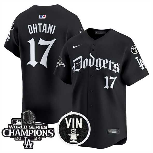 Men%27s Los Angeles Dodgers #17 Shohei Ohtani Black Mexico 2025 LA Gothic Style With Vin And 2024 World Series Champions Patch Vapor Premier Limited Stitched Jersey Dzhi->los angeles dodgers->MLB Jersey